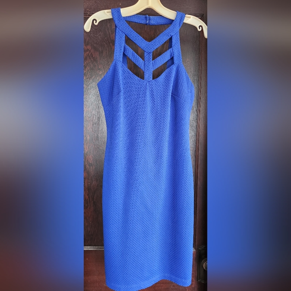 Bisou Bisou Strapless Textured Blue Cocktail Dress